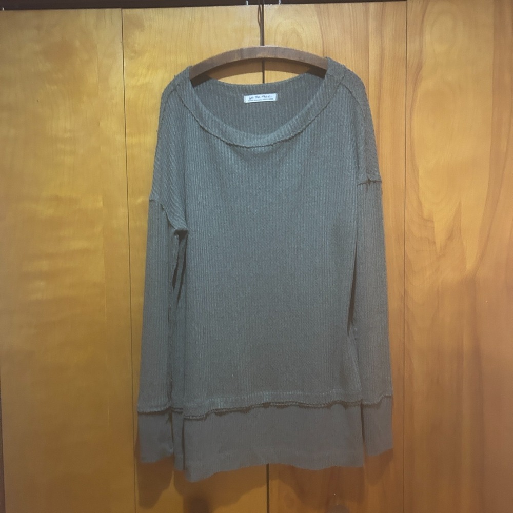 We The Free Top Womens M Army Green Waffle Oversized Loungewear Cozy Relax